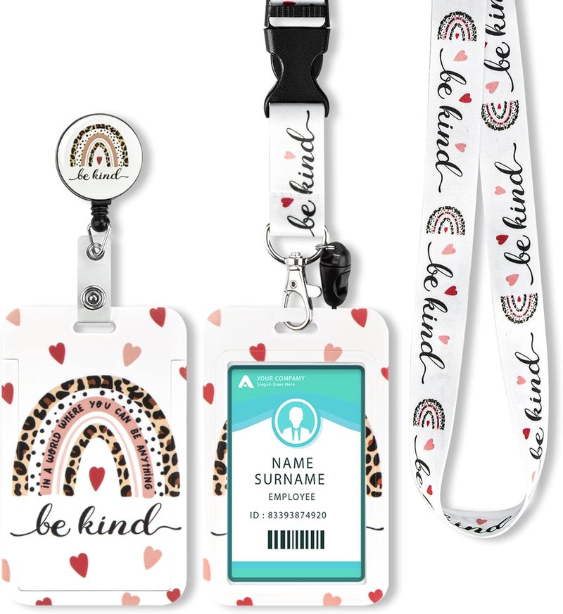 Hinsly Be Kind ID Badge Holder with Lanyard, Retractable Badge Holders Reels with Lanyards Adjustable, for Women Kids Teacher Nurses Doctor Student - Image 1